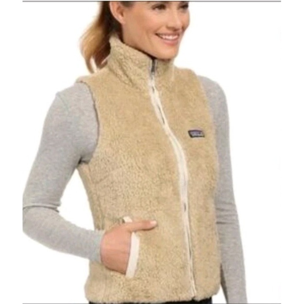Patagonia Los Gatos Vest Women Size Large Beige Outdoor Deep Pile Fleece Casual